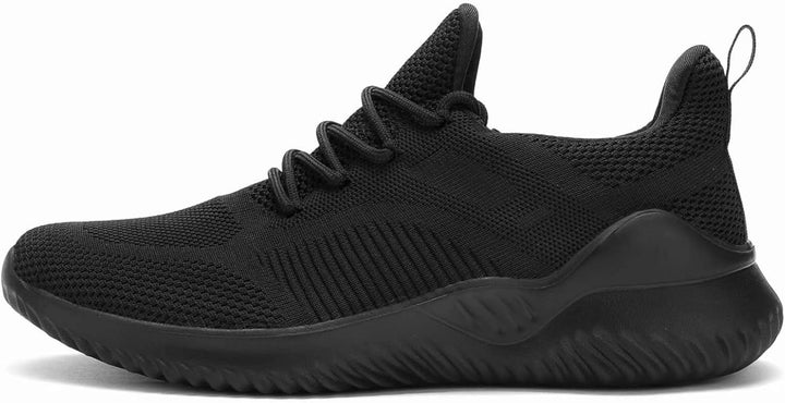 Schwarzer Sneaker, atmungsaktives Mesh, rutschfeste Sohle, Herren-Laufschuh, sportlich.