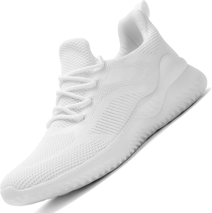Weiße Sportschuhe aus Mesh, atmungsaktiv, rutschfest, ideal für Laufen und Fitness.