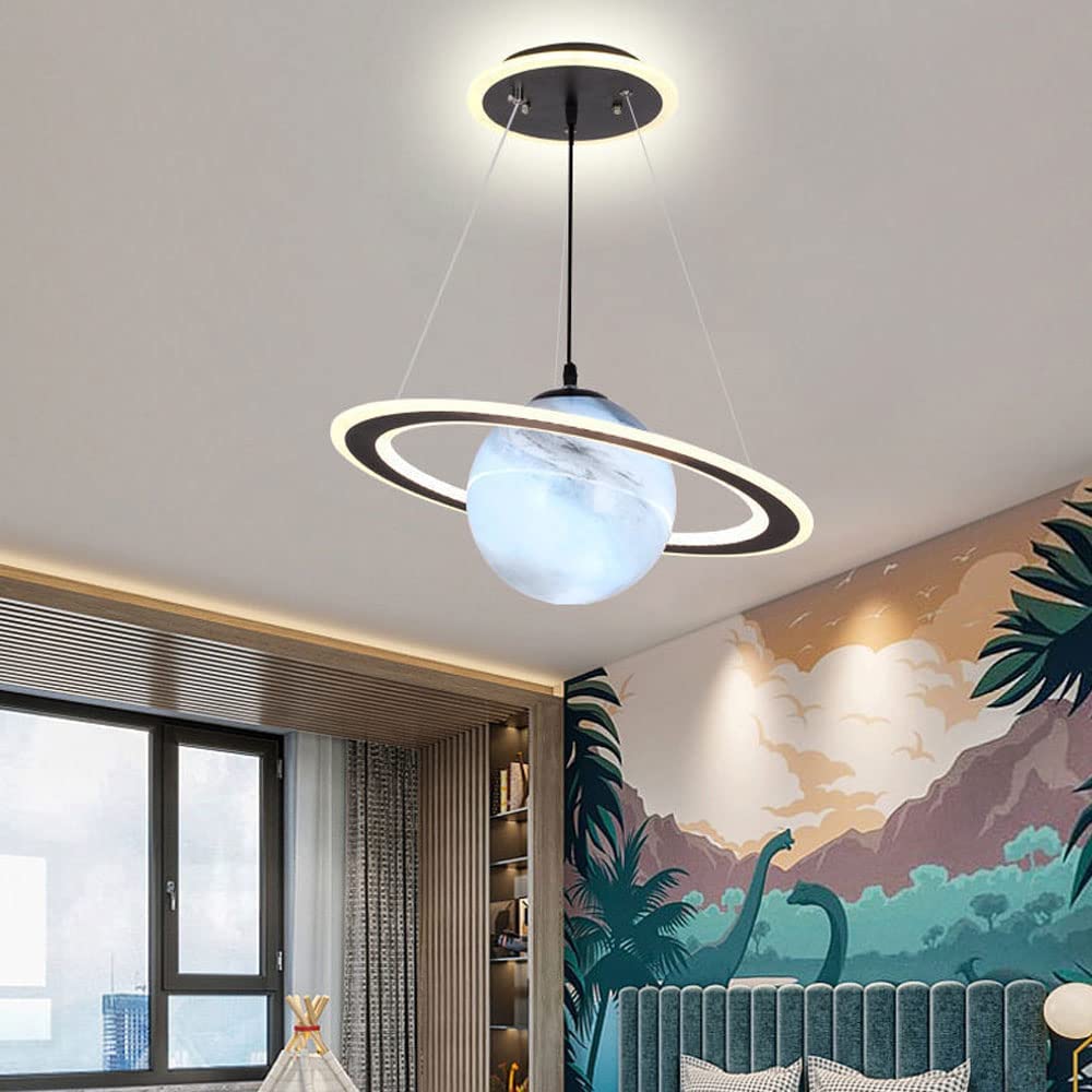 Moderne Saturn-Design LED-Deckenleuchte, schwarz, für Wohnzimmer, energiesparend.