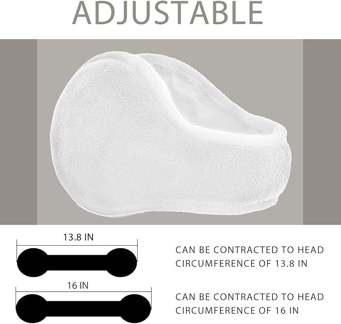 Verstellbare weiße Ohrenschützer, Fleece, für Kopfumfang 35-41 cm, warm und bequem.