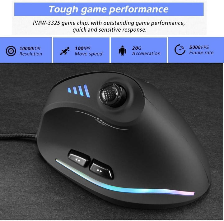 Vertikální RGB herní myš s joystickem a 11 programovatelnými tlačítky – Kryvos