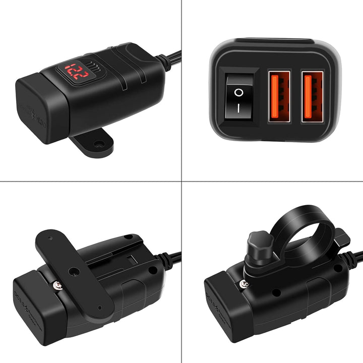 Motocyklová USB a USB‑C rychlonabíječka s voltmetrem – Drayvik