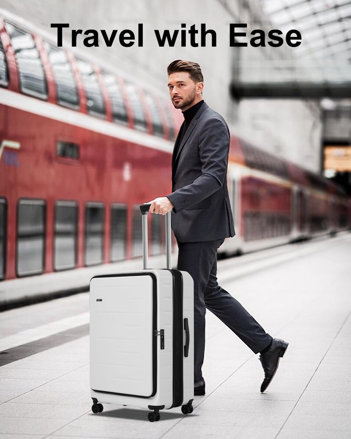 Rozšiřitelný skořepinový kufr s přední přihrádkou a TSA zámkem.
