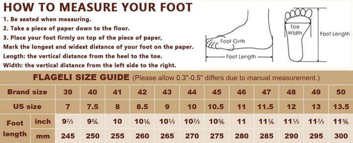 Größentabelle für Schuhe, Fußmessanleitung, Schuhgrößen in EU, US, UK, cm, mm.