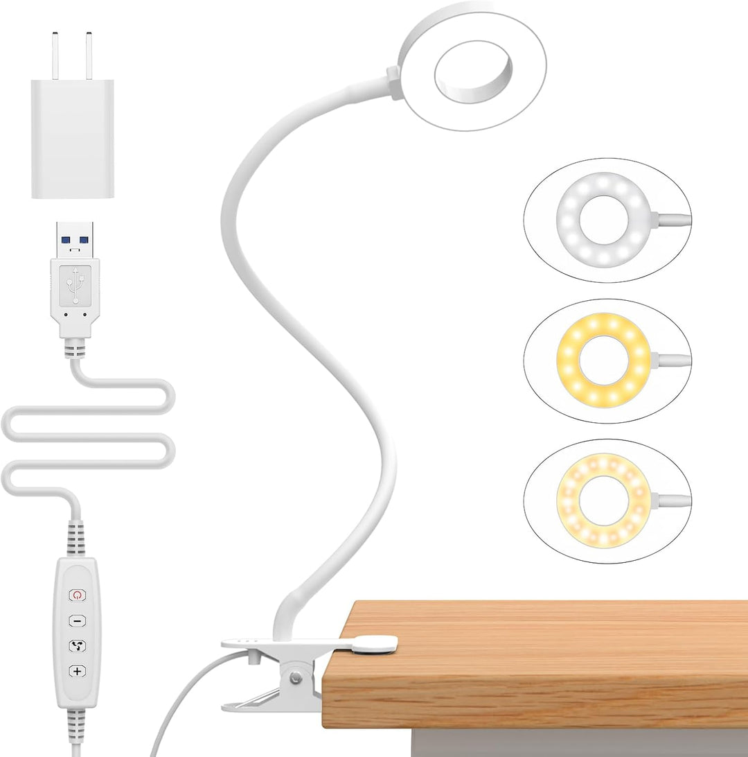 LED stolní lampička s klipem, 3 barevné režimy, s flexibilním husím krkem – Selvara (1+1 ZDARMA)