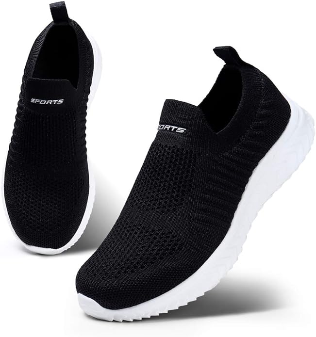 Schwarze Sportschuhe, atmungsaktiv, rutschfest, für Herren, mit weißer Sohle.
