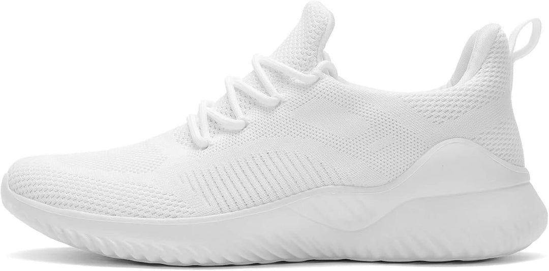 Weiße Sportschuhe aus Mesh, atmungsaktiv, rutschfeste Sohle, ideal für Laufen und Fitness.