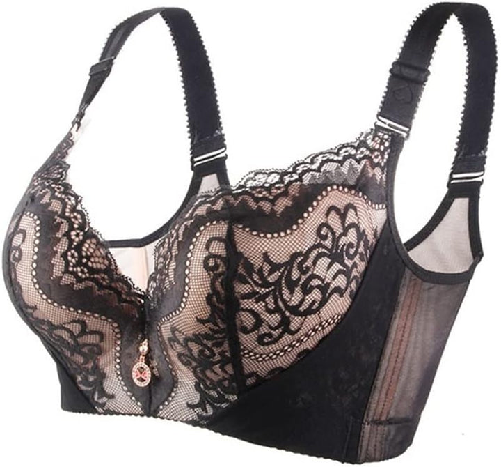 Schwarzer Spitzen-BH, große Größen, verstellbare Träger, elegantes Design, Damenunterwäsche.