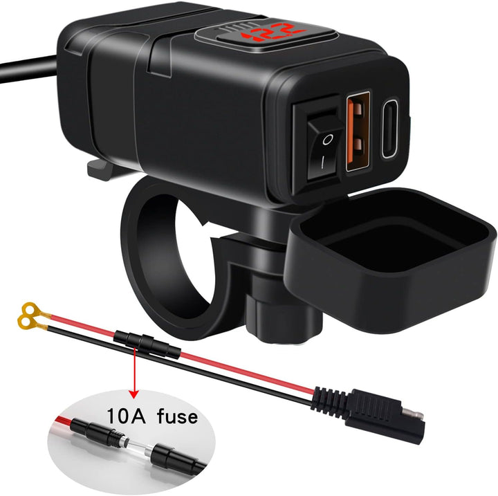 Motocyklová USB a USB‑C rychlonabíječka s voltmetrem – Drayvik