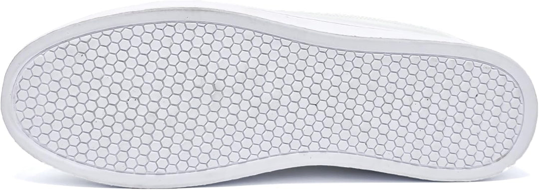 Weiße Sneaker-Sohle mit sechseckigem Muster, rutschfest, Gummi, Unisex-Sportschuh.