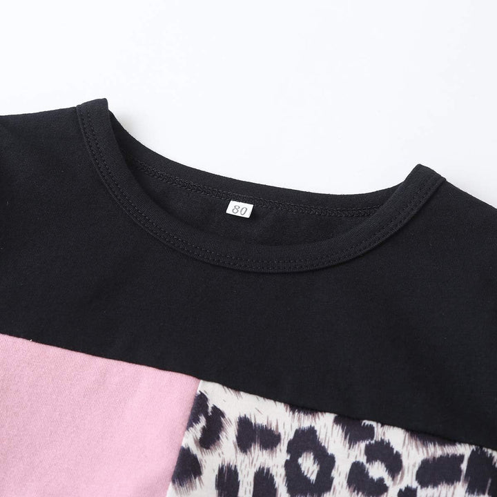Schwarz-pinkes Kinder-T-Shirt mit Leopardenmuster, Baumwolle, Größe 80.
