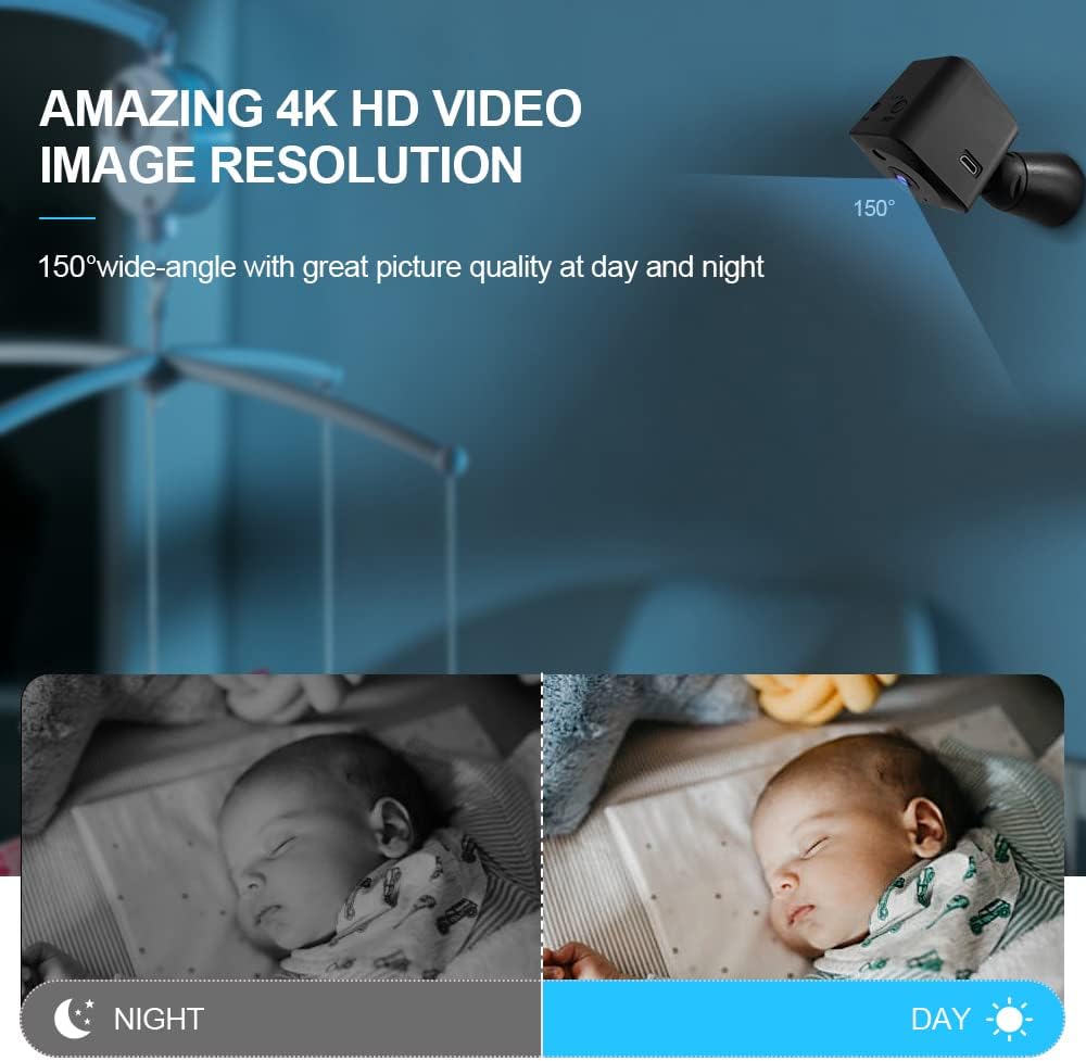 Mini bezpečnostní kamera 4K Wi‑Fi – skrytá vnitřní kamera s nočním viděním