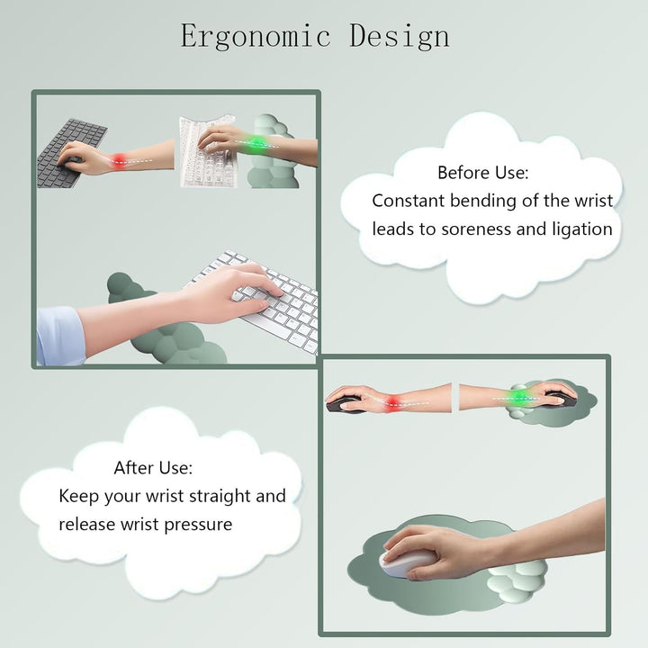 Ergonomická opěrka zápěstí ve tvaru mráčku s podložkou pod myš a podtáčkem – Zeyora