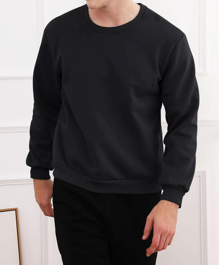 Schwarzer Herrenpullover, langärmelig, Rundhalsausschnitt, lässig, Baumwolle, modisch.