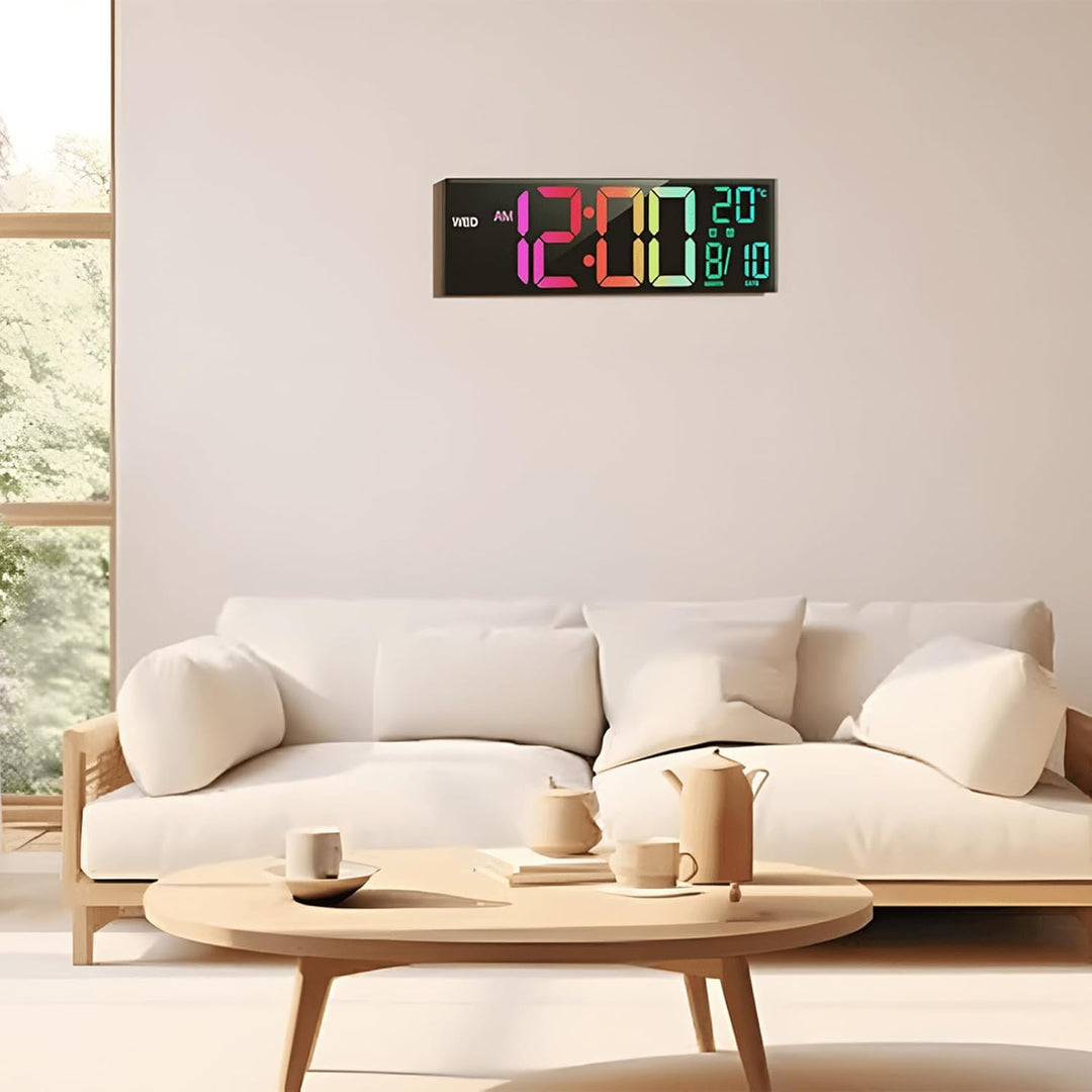16palcový RGB digitální nástěnný a stolní budík s dálkovým ovladačem – Lumeris