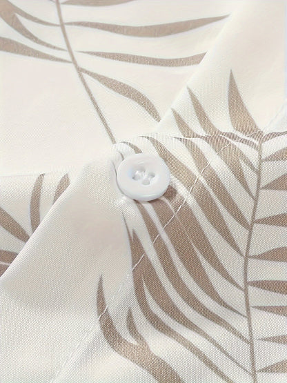 Dvoudílný letní set pro muže s potiskem listů, košile a šortky - Kiano