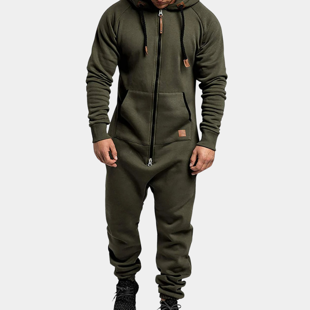 Männer-Oliven-Grüner Jogginganzug mit Kapuze, Reißverschluss, Baumwolle, Freizeitmode.