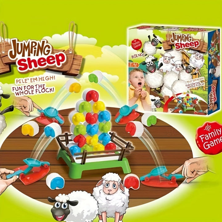 Brettspiel "Jumping Sheep" für Kinder, bunt, Geschicklichkeitsspiel, Familienspiel, lustig.
