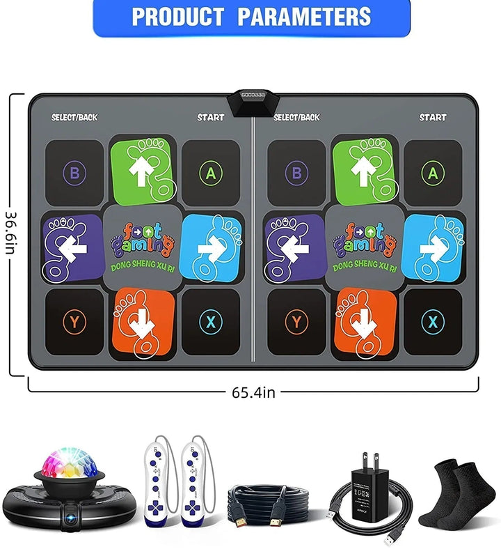 Tanzmatte mit LED-Lichtern, Controller, Kabel, Socken, 65,4x36,6 Zoll, für Spielekonsole.