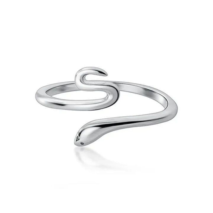 Silberner Schlangenring, minimalistisches Design, eleganter Schmuck, modisches Accessoire.