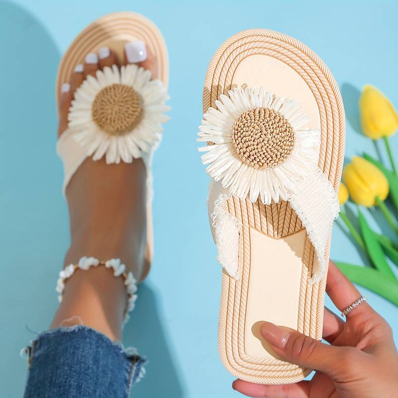 Boho slip-on sandály s květinovým vzorem – Marivi