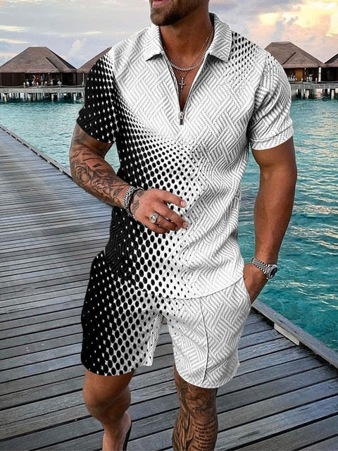 Dvoudílný pánský letní outfit s polo trikem a šortkami – Damon