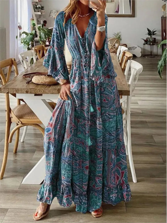 Boho-maxi šaty s volným střihem a detaily – Amira