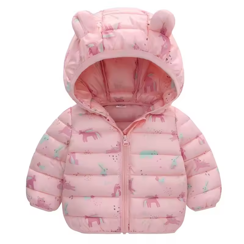 Dětská nepromokavá bunda ve stylu péřové bundy s kresleným designem – Miro