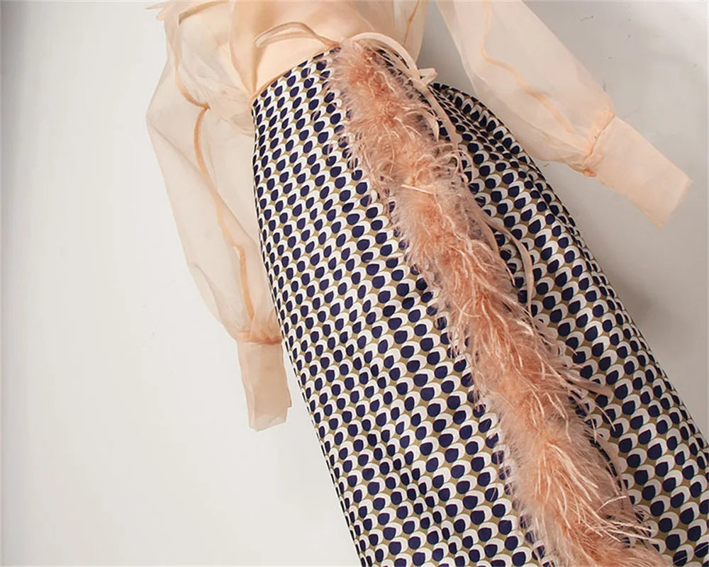 Dvoudílný šifonový podzimní outfit s páskem a sukní – Maurelle