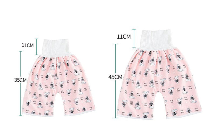 Rosa Babyhose mit Pandamuster, elastischer Bund, Baumwolle, Größenvergleich, 35cm und 45cm.