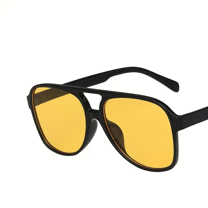 Schwarze Sonnenbrille mit gelben Gläsern, Unisex, modisch, UV-Schutz, Accessoire.