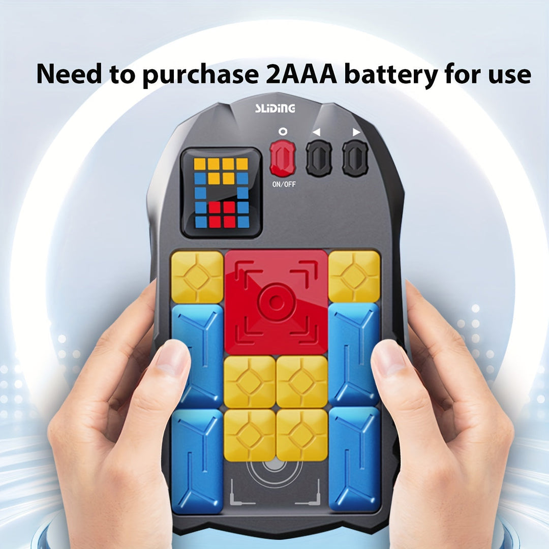 Elektronisches Schiebepuzzle-Spielzeug, schwarz, benötigt 2 AAA-Batterien, Handsteuerung.