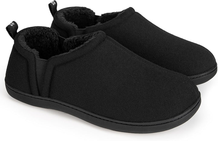 Schwarze Herren-Hausschuhe, warmes Fleece-Futter, rutschfeste Sohle, bequem, Wintermode.