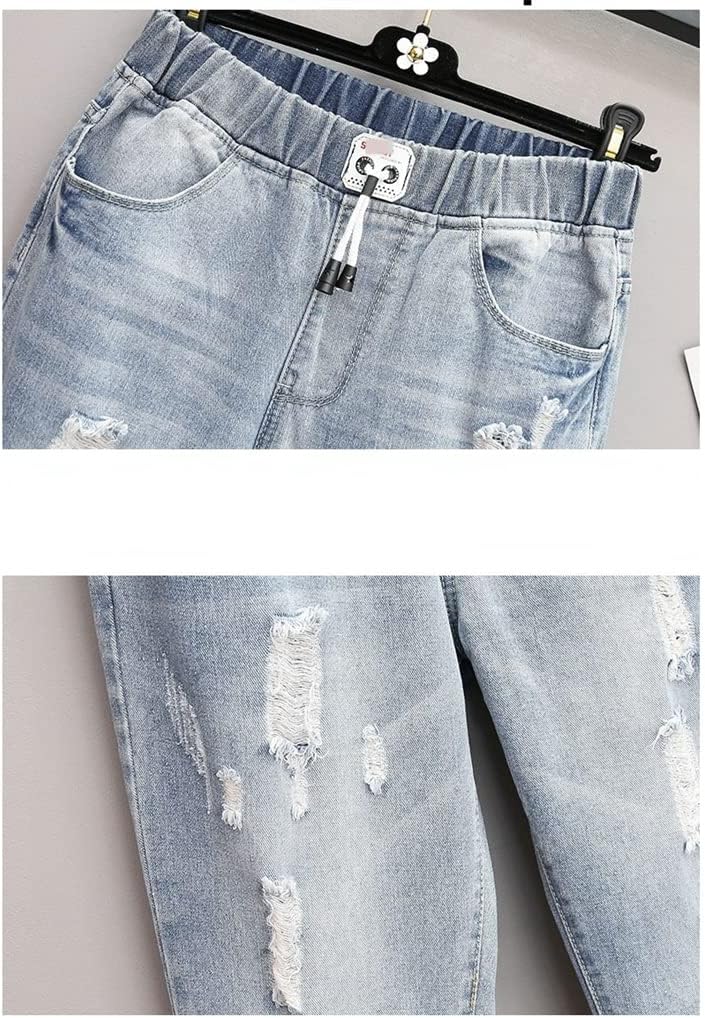 Hellblaue, zerrissene Jeans für Kinder, elastischer Bund, modisch, bequem, Denim-Hose.