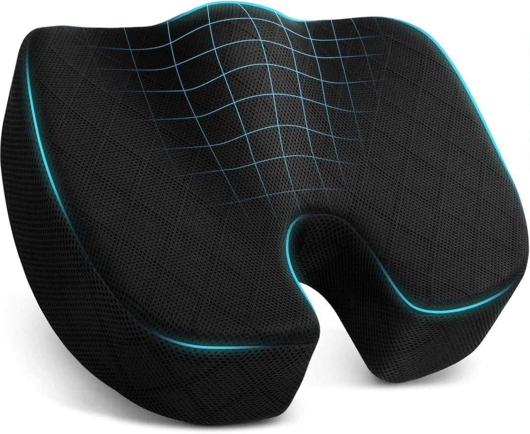 Orthopädisches Sitzkissen, ergonomisch, schwarz, Memory-Schaum, für Bürostuhl und Auto.