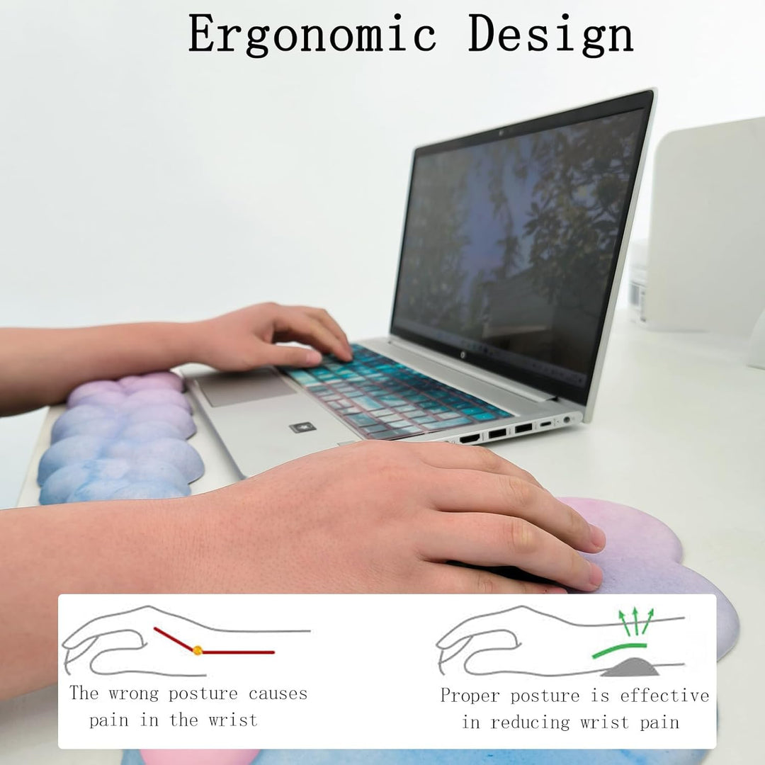 Ergonomická opěrka zápěstí ve tvaru mráčku s podložkou pod myš a podtáčkem – Zeyora