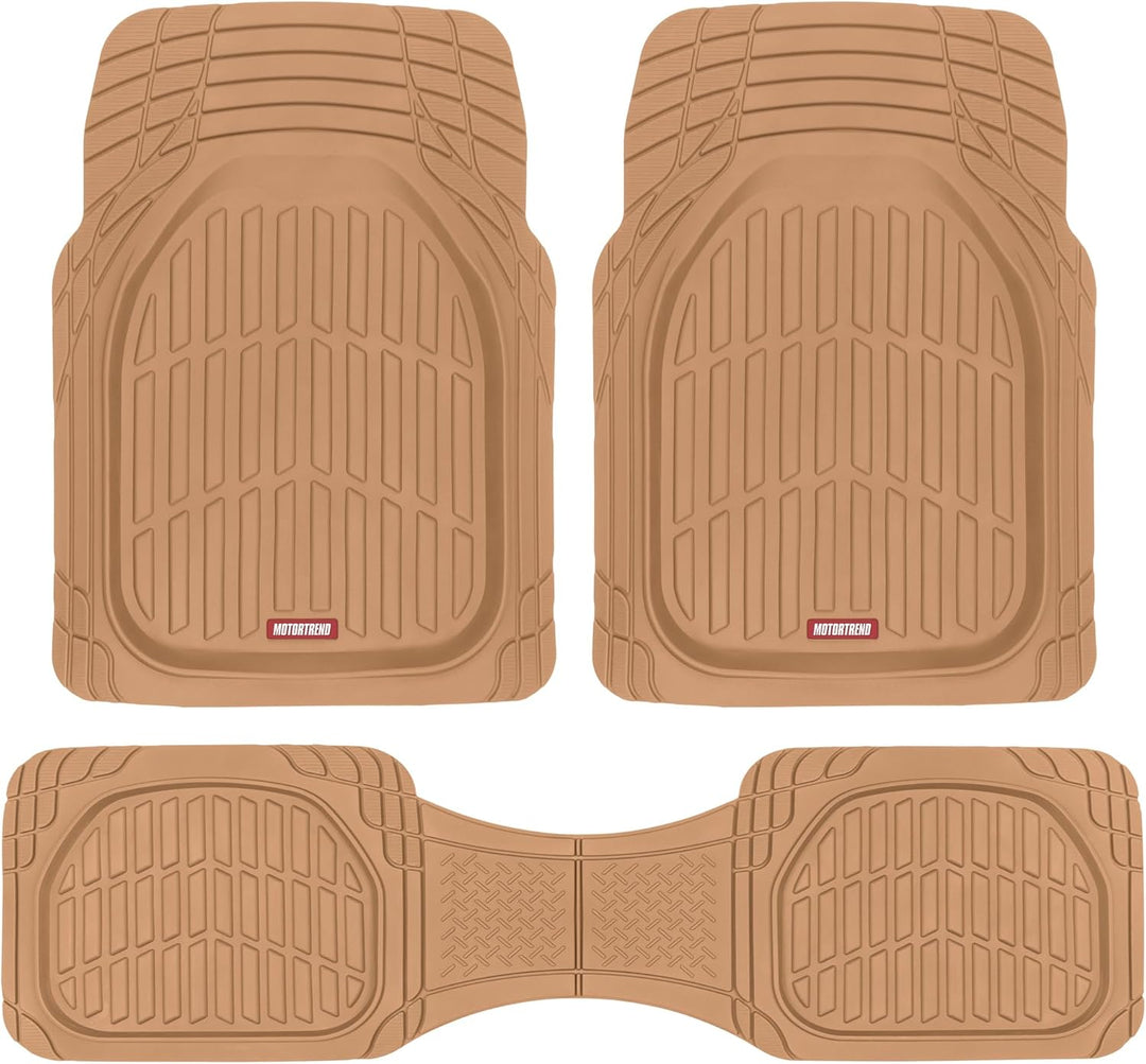 Beige Gummifußmatten Set für Autos, rutschfest, langlebig, universelle Passform, 3-teilig.