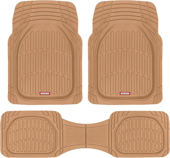 Beige Gummifußmatten Set für Autos, rutschfest, langlebig, universelle Passform, 3-teilig.