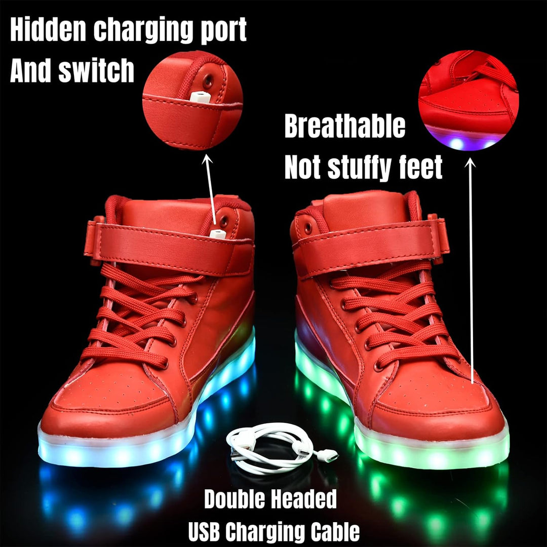 Rote LED-Sneaker mit USB-Ladeanschluss, atmungsaktiv, leuchtende Sohle, modische Schuhe.
