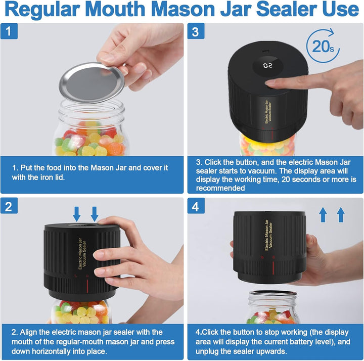Elektrischer Mason Jar Sealer, schwarz, für Einmachgläser, luftdicht, Vakuumversiegelung.