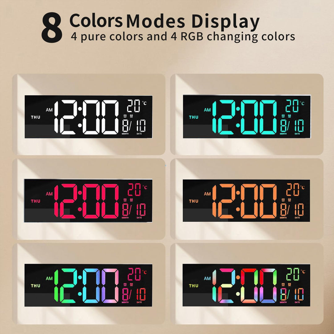 16palcový RGB digitální nástěnný a stolní budík s dálkovým ovladačem – Lumeris