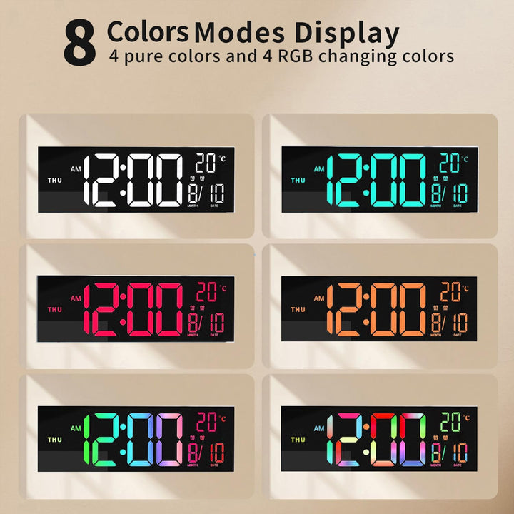 16palcový RGB digitální nástěnný a stolní budík s dálkovým ovladačem – Lumeris