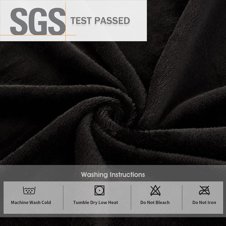 Schwarze Fleece-Decke, SGS-geprüft, waschmaschinenfest, pflegeleicht, kuschelig.