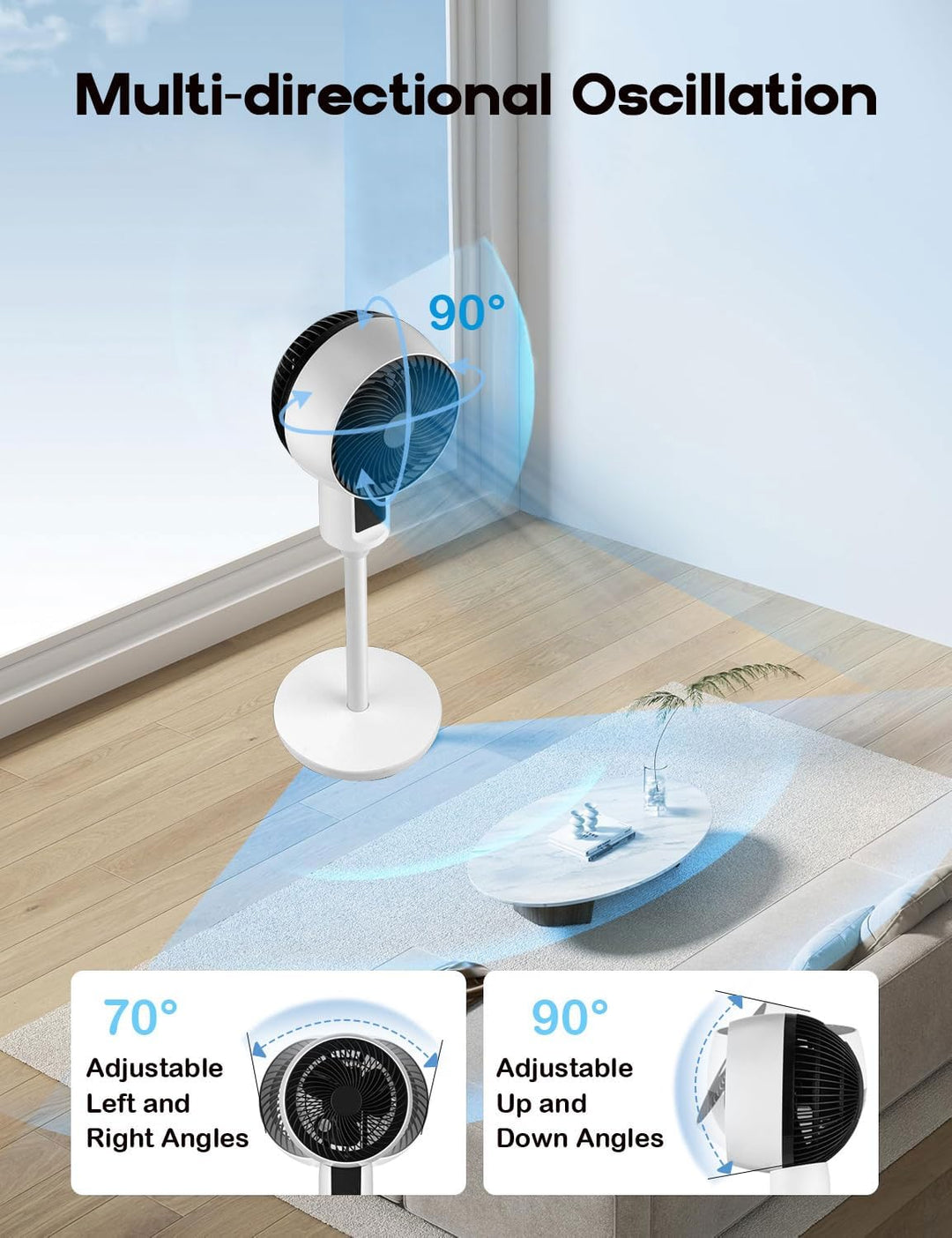Nastavitelný stojanový ventilátor s 3D-oscilací – Aerion