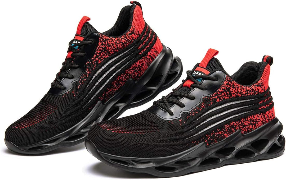 Schwarze und rote Sportschuhe, atmungsaktiv, rutschfest, für Herren, modisches Design.
