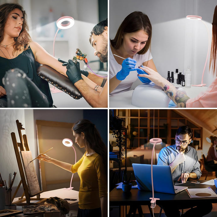 LED stolní lampička s klipem, 3 barevné režimy, s flexibilním husím krkem – Selvara (1+1 ZDARMA)