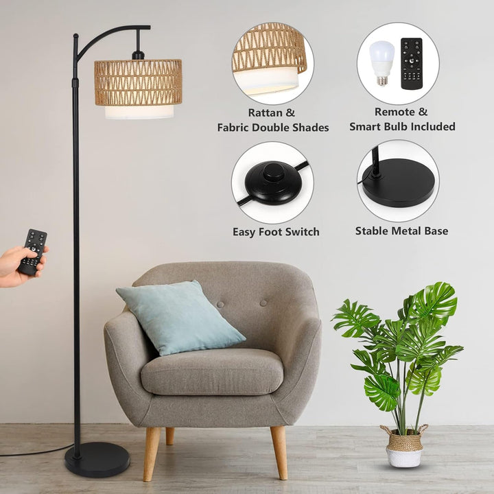 Oblouková stojací lampa s dálkovým ovládáním a dvojitými stínidly – Norvella