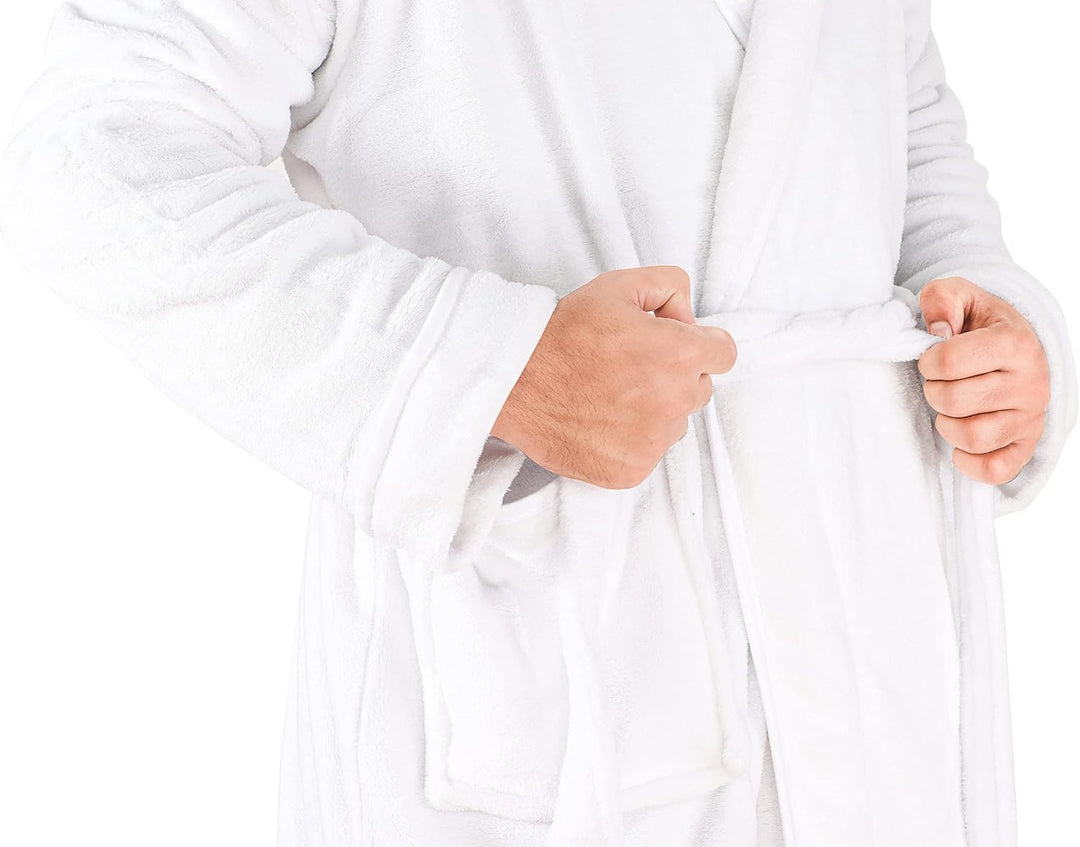 Weißer Bademantel aus Frottee, weiches Material, mit Gürtel, ideal für Herren, Wellness.