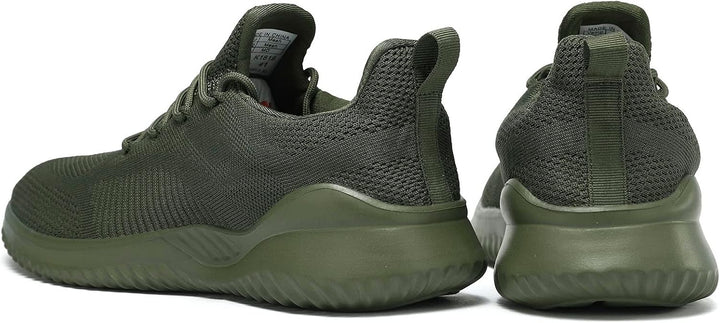Olivgrüne Sneaker, atmungsaktives Mesh, rutschfeste Sohle, sportlich, Herrenmode.