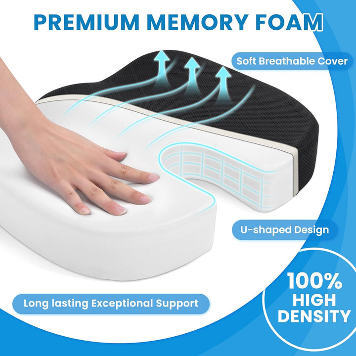 U-förmiges Kissen aus Memory-Schaum, schwarz-weiß, ergonomisch, atmungsaktiv, hoher Komfort.
